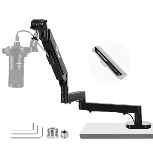 NEEWER Soporte de Escritorio con Brazo de Micrófono de Perfil Bajo, 360° Brazo Giratorio con Amortiguación Ajustable, Compatible con Shure MV7 SM7B Blue Yeti Micrófono Podcast Streaming Juegos, MS002