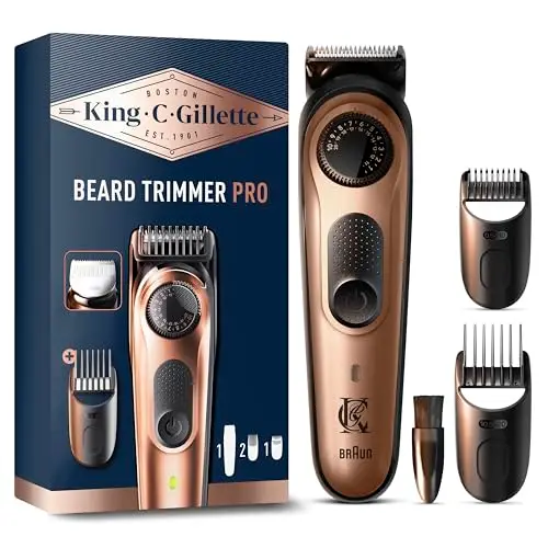 King C. Gillette Recortadora Eléctrica de Barba Pro para Hombre, Dial de Precisión con 40 Longitudes, Hojas Metálicas Afiladas Duraderas, Cabezal Y Peines Lavables, Recortadora de Precisión Definitiva
