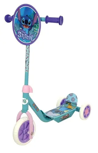 Disney Stitch Patinete 3 Ruedas +20 kg +2 años, 58x36x65-70 cm, Escudo Delantero Decorativo, Juegos niños, Motricidad, Diseño Stitch, Patinete Infantil, Fácil de Montar (77772)