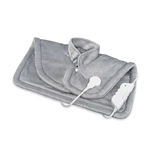 medisana HP 622 Almohadilla térmica para cuello y hombros, Capa eléctrica térmica, Protección contra sobrecalentamiento y apagado automático, 6 niveles de temperatura, Lavable, Gris