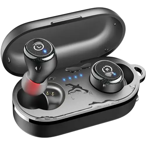TOZO T10 Auriculares Inalámbricos Bluetooth 5.3 con Control Táctil ORIGX 2.0 Acústico EQ Ajuste 55H Reproducción Soporta Carga Inalámbrica y USB Tipo C IPX8 Negro Mate