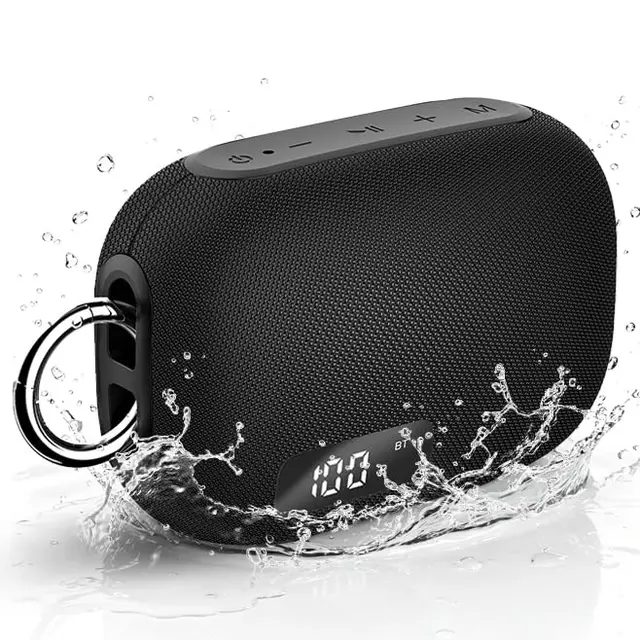 Altavoz Bluetooth 5.4 Potente 15W, Pantalla Digital Inteligente, Altavoces Bluetooth Potentes Bass Boost, TWS y Tarjeta TF, USB, 20H Autonomía, IPX7 Impermeable para Camping,Viajes, Aire Libre, Negro