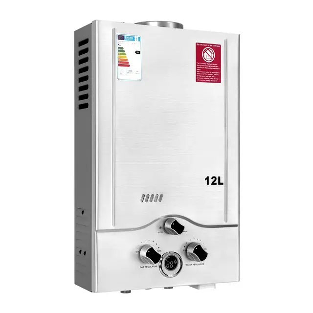BreeRainz Calentador de Agua a Gas 12LPM, GLP de 24KW Calentador con Presión de Agua de Arranque Súper Baja de 0,2 bar,para Casa,Caravana,Cabaña,Granero,Operado con Butano y Propano