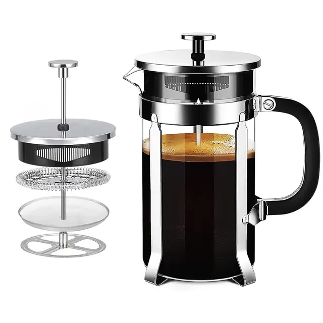 Cafetera Prensa Francesa de Vidrio Resistente al Calor con Filtro Fácil de Limpiar, Prensa Francesa para Café y Té, Diseño Multifuncional Ideal para el Hogar, Viajes y Camping (350, Mililitros)