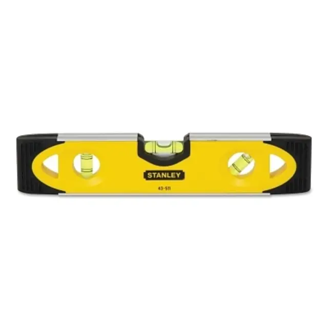 STANLEY Nivel Torpedo, Base Magnética, Multicolor, 230 mm, Base de aluminio,Ranura en V para comprobar superficies cilíndricas, 3 esferas reversibles y a prueba de golpes, Puntas engomadas, 0-43-511