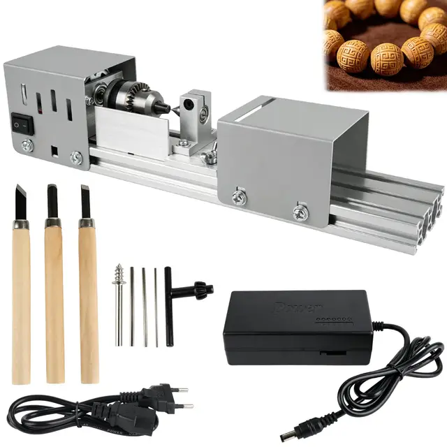 Mini torno de 125 W, torneado, 2000 – 8000 rpm, ajuste de 7 velocidades, mini torno de madera, fresado, corte, pulido, para aficionados, carpintería, artesanía, modelismo