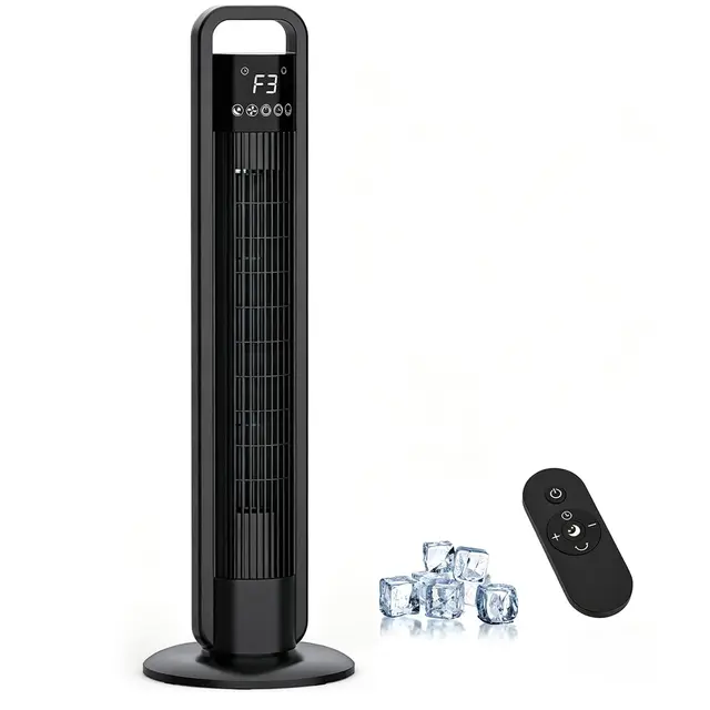 Ventilador de Torre Silencioso con Mando, 4 Velocidades, Velocidad de 9 m/s, Rotación de 70°, Temporizador 12H, Pantalla LED, 91cm Ventilador de Pie con Modo Sleep