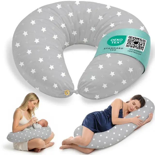 Almohada Embarazada y Cojin Lactancia Bebe para Dormir XXL Idea Regalo para Nuevas Mamás con Funda de 100% Algodón Almohada Multifuncional para Apoyo Espalda y Relleno Suave Accesorio de Maternidad