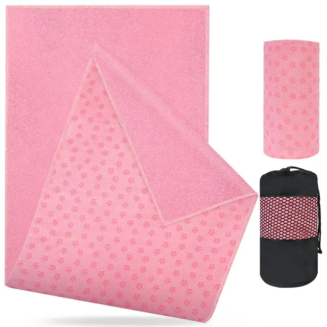 flintronic Toalla de Yoga Antideslizante, Toalla Microfibra Antideslizante, con on Bolsa de Transporte De Malla, Portátil Transpirable, para Hot Yoga Gimnasio Deportes Pilates - 63x183cm