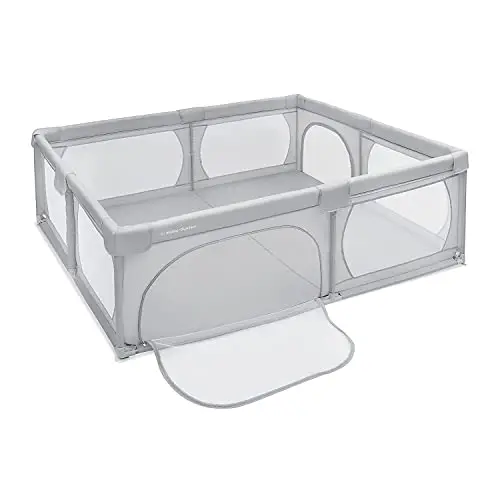 Moby-System Parque Infantil Bebé Plegable - Centro de Actividades con Base Antideslizante 200x140cm - Corralito Impermeable con Ventanas y Cremallera, Incluye Bolsa de Transporte - Gris