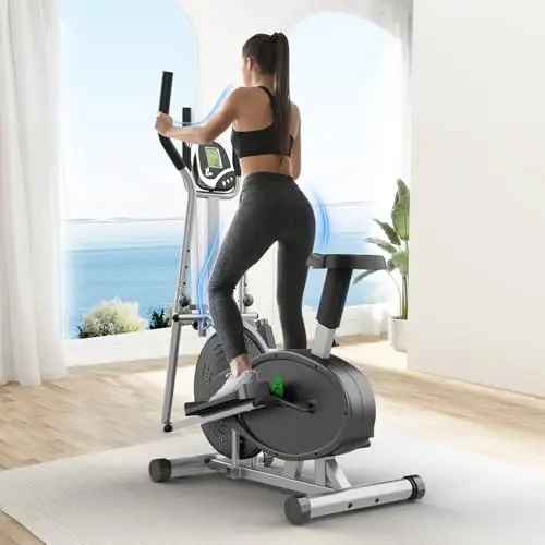 Yonisee Bicicleta Elíptica 2 en 1 con Asiento Ergonómico y Monitor LCD