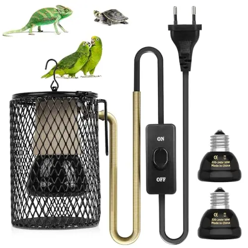 Lámpara de calor para reptiles con Protector de 50W, Bombillas Infrarroja de Cerámica, AC 220V,E27, negra bombilla de calor de cerámica para reptiles,Lagartos,Tortuga,Cachorros,Gatos,Gallinas