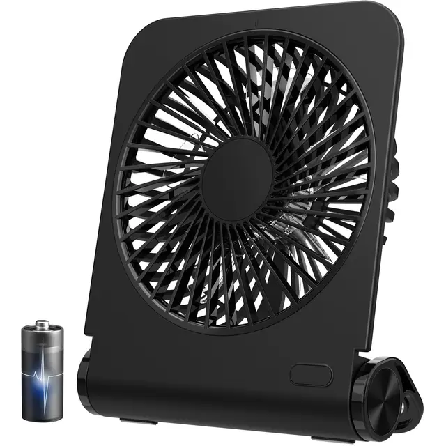 EasyAcc Ventilador de Mesa Pequeño, Mini Ventilador Silencioso USB Recargable 2000mAh con 4 Velocidades, 225° Plegable Portátil Viento Fuerte para Oficina, Camping y Viajes,Negro