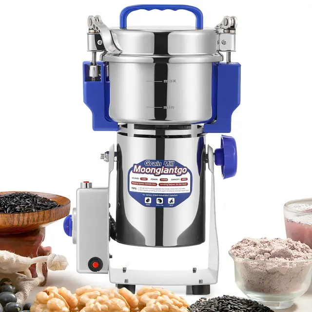 Moongiantgo Molino de Cereales Eléctrico 800g de Acero Inoxidable, 2500W 36000RPM Motor Comercial & 30s Molienda Superfina, Protección de Sobrecarga & Open-Cover-Stop, para Granos, Especias Y Más
