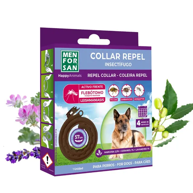 MENFORSAN Collar perros antiparasitario para perros con margosa, geraniol y lavandino, Cítrico, Marrón, 57 cm