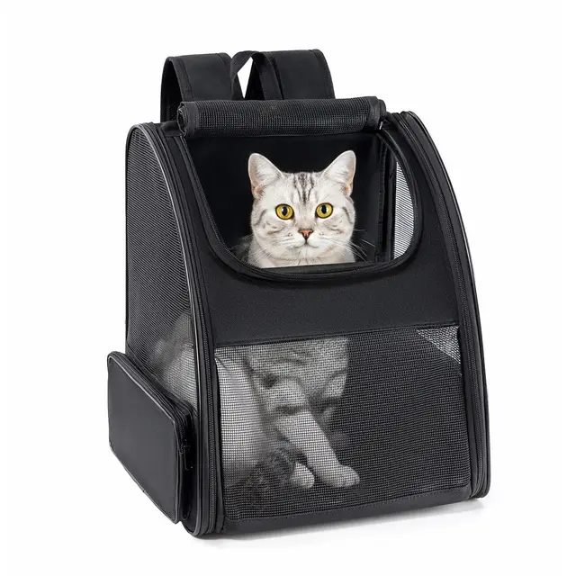 Conlun Mochila Gato y Transportin Perro pequeño para Perros pequeños y Gatos de hasta 7 kg, Mochila para Perros Ventanas de Malla en 3 Lados, para Viajes y Senderismo,Negro