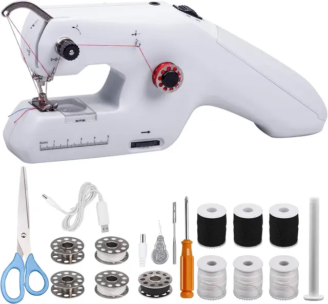Máquina de coser a mano, mini máquina de coser eléctrica portátil, doble hilo, equipada con aguja e hilo, fácil de aplicar, para principiantes, aplicable a ropa, cortinas