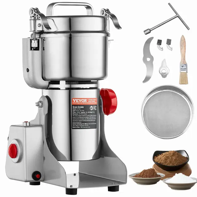 VEVOR Molinillo de Especias Comercial Capacidad de 750 g Molinillo de Cereales Eléctrico 2000 W Molinillo de Alta Velocidad 28000 rpm para Granos Secos Especias Cereales Café Maíz Pimienta