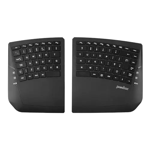 perixx PERIBOARD-624B UK Teclado dividido ergonómico inalámbrico - Separación de hasta 2 pies - Ángulo de inclinación ajustable - Teclas de membrana de perfil bajo - Negro - UK QWERTY