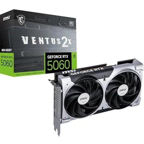MSI GeForce RTX™ 5060 8G Ventus 2X OC, Tarjeta gráfica - NVIDIA RTX 5060, 8G GDDR7, 28 Gbps, PCI Gen 5, Negra