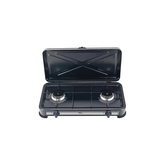Melchioni Family | Hornillo de Gas 2 Fuegos Negro MINERVA 2 – Compacto, Potente y Perfecto para Camping y Outdoor