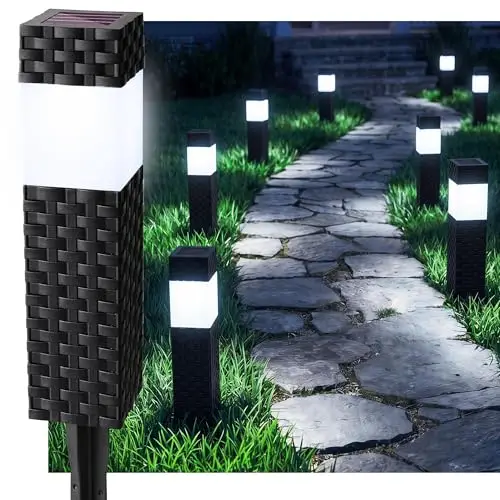Joomer Luces Solares LED Exterior Jardin, 8 Paquete IP65 Impermeable Lámpara LED Luz Solar Exterior, Lamparas solares Jardín para Iluminación de Caminos, Patio,Terreza y Camping, Blanco Frío