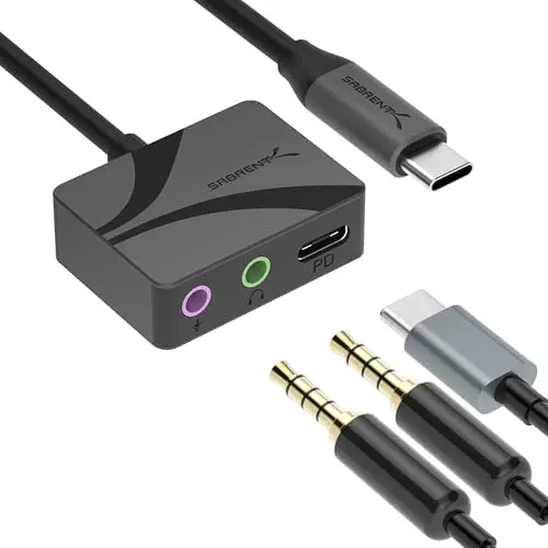 SABRENT Adaptador Audio USB Tipo C a 3,5mm con 100W PD, Tarjeta Sonido Externa USB-C para Auriculares, Micrófono, Altavoces, Salida Estéreo 24-bit 96KHz con Portátiles, Tabletas Smartphones (AU-PACM)