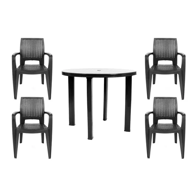 CREVICOSTA QUALITY MARK MARCAS DE CALIDAD - Conjunto Mesa Viana Redonda + 4 sillas Caribe de Resina (Antracita)