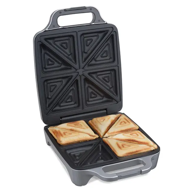 Cloer 6269 Sandwichera XXL, 1800 vatios, para 4 tostadas divididas en diagonal, tostadas americanas, para llenado XXL, luz para hornear, revestimiento antiadherente