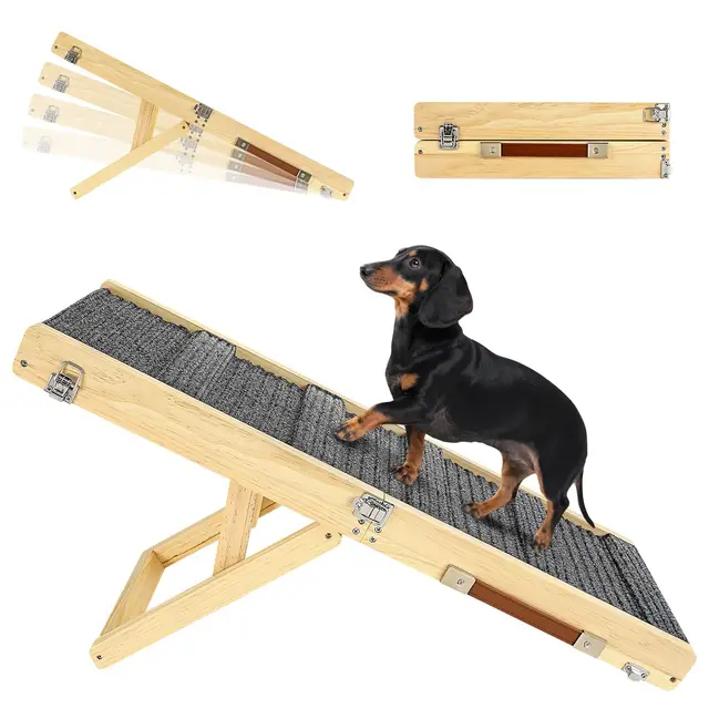 2026 Rampa Mejorada para Perros para Sofá, Rampa Plegable de Madera para Perros Pequeños para Cama, 4 Alturas Ajustables de 13" a 21", Escalones Estables para Mascotas con Almohadilla Antideslizante