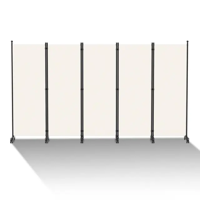 Biombo divisorio con ruedas, 5 piezas 284x181cm Biombo independiente para separar espacios con protección visual Room Divider para interiores del hogar, oficina, terraza | Beige