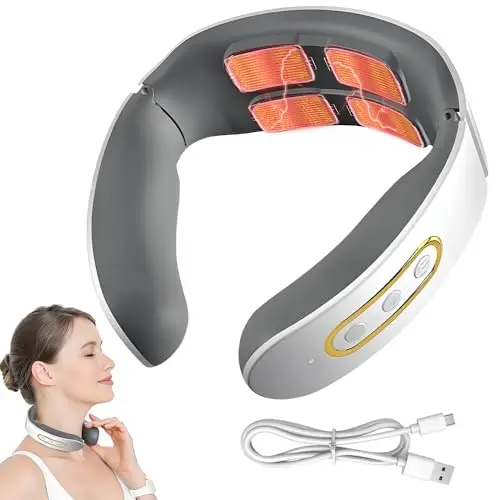 Masajeador Cuello Cervical, Masajeador Eléctrico Portátil con Terapia Calor 42°C, 6 Modos y 9 Niveles de Intensidad Adecuado para Viajes, Familia, Oficina