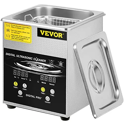 VEVOR Limpiador Ultrasónico Mejorado 2 L Calentador de 100 W a Ultrasónico de 60 W Limpiador de Piezas Ultrasónico de Laboratorio Digital con Temporizador para Limpieza de Piezas de Joyería