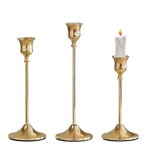 gweor set 3 candelabros dorados cónicos