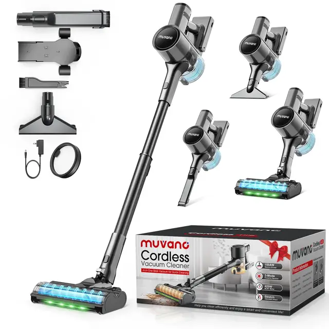 Aspiradora sin Cable Potente Succión de 45 kPa 500W Hasta 60 Minutos de Autonomía Resistente a Enredos Aspiradora Escoba Recargable con Soporte de pared para Pelo de Mascotas y Suelos de Madera