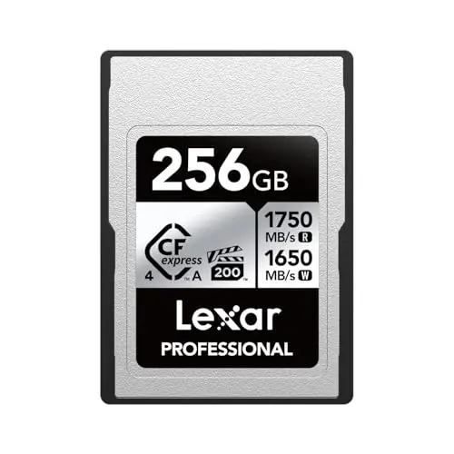 Lexar Professional Silver Series CFexpress 4.0 Tipo A 256 GB, Tarjeta CFe hasta 1750 MB/s de Lectura, VPG200, Tarjeta de vídeo CF 8K, Tarjeta de Memoria Compatible con cámaras Sony Alpha y Sony FX