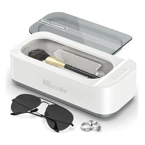 KECOOLKE Limpiador ultrasónico de joyas, 400 ml limpiador acústico con temporizador digital para gafas, anillos, monedas, plata, solución de limpieza ultrasónica para regalos