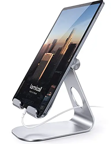 Lamicall Soporte Tablet, Multiángulo Soporte Tablet - Soporte Ajustable para Tablets para 2022 iPad Pro 12.9, 11, 10.5, 9.7, Mini 2 3 4, iPad Air 2 3 4, Samsung Tab, iPhone, Otras Tablets - Plata
