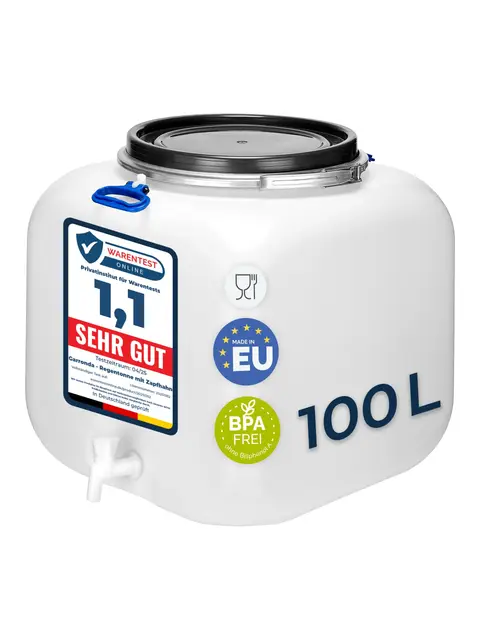 Garronda 100 litros Barril de Agua de Lluvia, Barril Cuadrado con Tapa y Grifo, Boca Ancha, Depósito de AguaSauerkraut, Barril para Carne, Barril de Vino, Leche GD-0089, Blanco