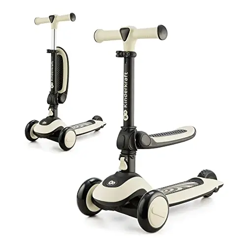 Kinderkraft Halley, Patinete 2 en 1, para Niños, Ajustable, Draisienne, Triciclo, Multifuncional, Bici, 3 Ruedas, LED, De 2 años hasta 50 Kilos, Blanco