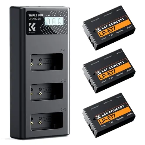 k&f concept lp-e17 pack 3 baterías +