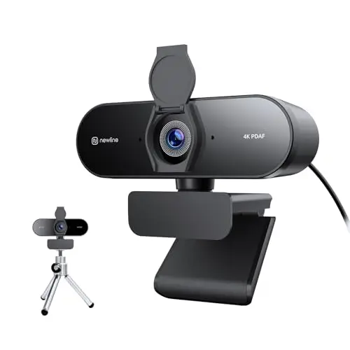 Webcam 4K con 2 Microfono con Trípode de Metal, 1080p@60fps, Autofokus PDAF en 1 Segundo, Sonido Estéreo Nítido, Corrección de Luz, USB Camara Webcam para PC Windows MacOS Videoconferencia