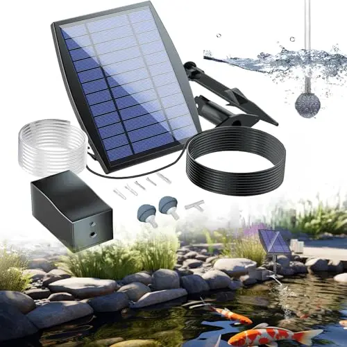 bomba solar Sauerstoffpumpe, aireador solar de 2,5 W para estanque con batería de respaldo de 1800 mAh, 3 modos de oxígeno, hidropónica, adecuado para pesca al aire