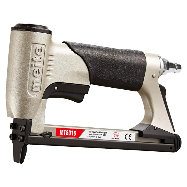 meite MT8016 Grapadoras y clavadoras, grapadora neumática para tapicería compatible con grapas calibre 21 de corona de 12 mm, para carpintería, ebanistería y bricolaje