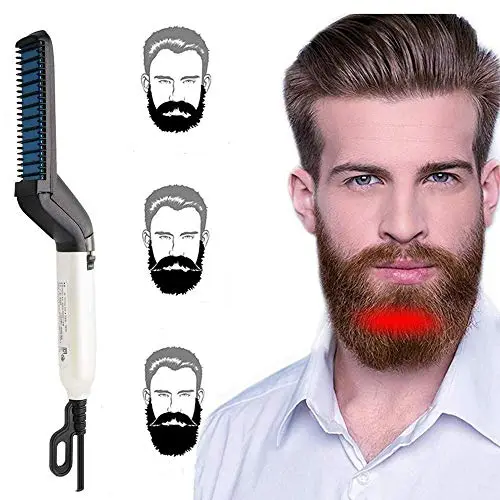 VOARGE Alisador de barba para hombre, peine alisador rápido de barba, rizador de pelo multifuncional, peine de barba para cabello encrespado, modelado flexible