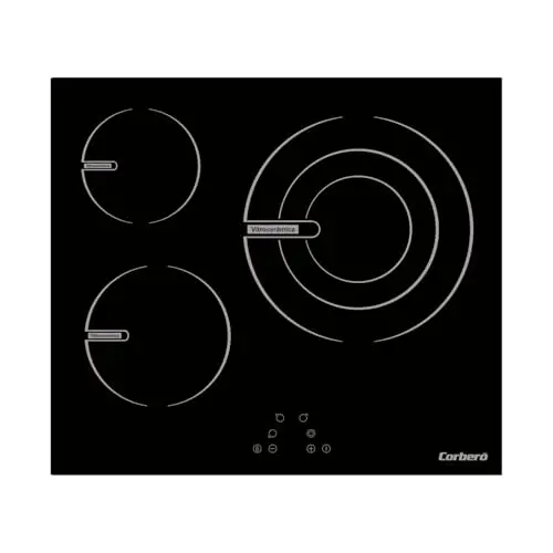 Corberó – Placa Vitrocerámica | CCVG35BF | 59x52x6 cm | 3 Zonas de Cocción | Zona Extra Grande 28 cm | 5700W | Control Táctil | 9 Niveles de Potencia | Desconexión Automática