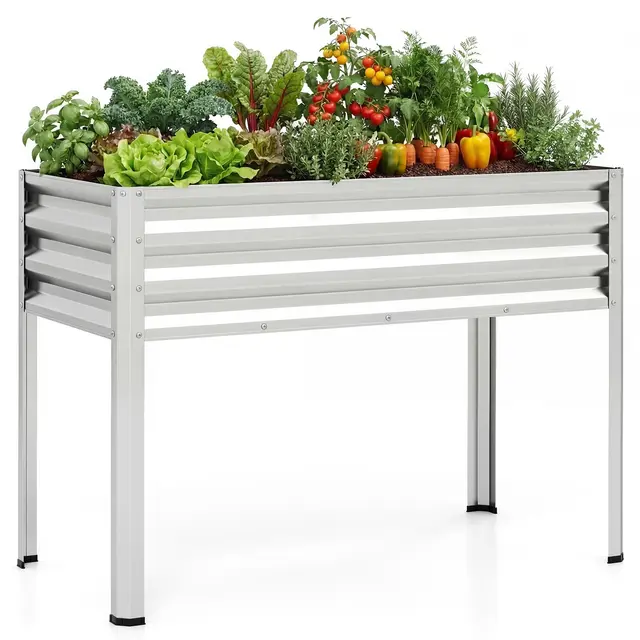 COSTWAY Huerto Urbano Terraza, Cama Elevada de Jardín de Metal con Recubrimiento Electroforético y Orificios de Drenaje, Jardinera Exterior Grande para Verdura, Flor, Fruta, 112x55x81 cm (Plateado)