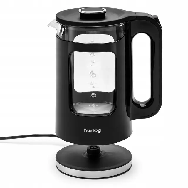 Hervidor de Agua Eléctrico de Cristal de Doble Pared 1,7 L, 2200W, Ebullición Rápida, Acero Inoxidable y Vidrio de Borosilicato, Indicador de Nivel, Base 360°, Apagado Automático, Negro