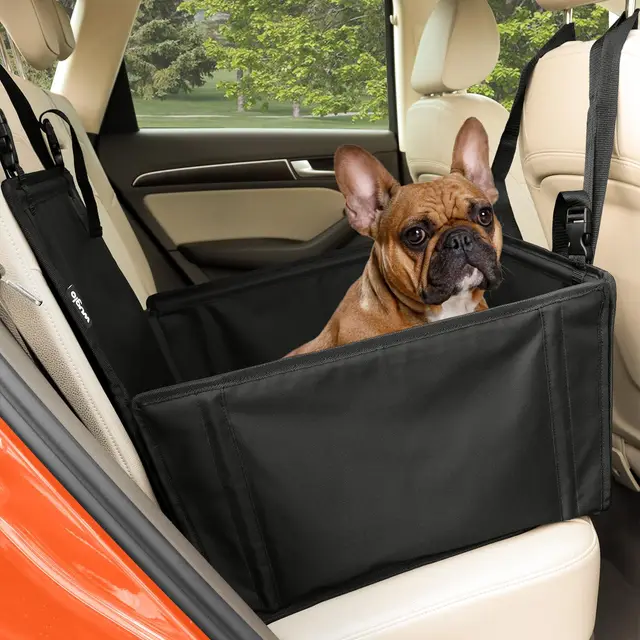 Wuglo Asiento de coche para perro extra estable – Asiento reforzado para perros de tamaño mediano con 4 correas de sujeción, robusto e impermeable asiento de coche para mascotas para asiento posterior