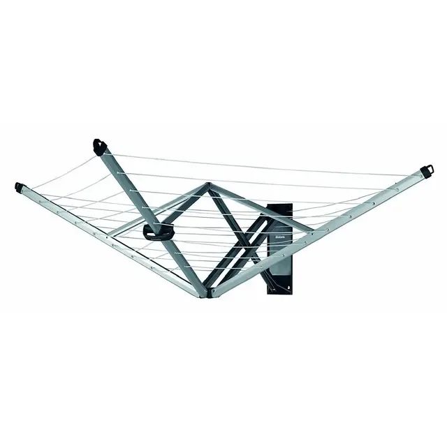 Brabantia - Tendedero Wallfix - con Funda Protectora - Extenderlo con Tan sólo una Mano - Ahorra Espacio - Cuerdas resisitentes a los Rayos UV - Fíjalo a la Pared - Metallic Gris - 24m